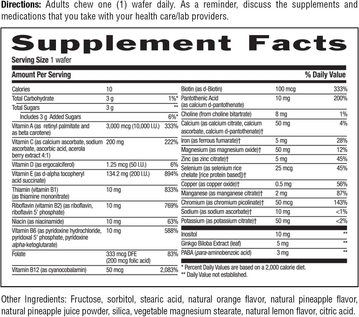 Country Life Adult Chewable Multivitamin with Coenzyme B-Vitamins, Antioxidants, Minerals, Pineapple-Orange Flavor - Supports Energy Metabolism and Immune Health, Gluten Free - 60 Wafers
