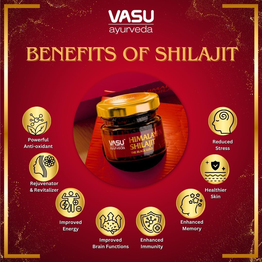 VASU Ayurveda Himalayan Shilajit Resin 400mg – Lab Tested Natural Energy Booster with Fulvic Acid & 85+ Trace Minerals – Pure Shilajit for Men & Women – 50 Days Supply for Strength & Stamina (1-Pack)