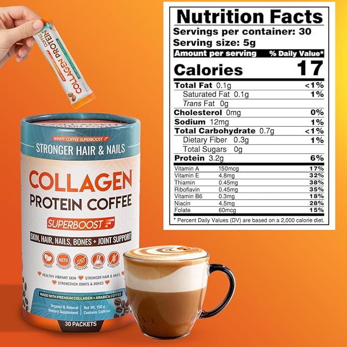 Collagen Peptides Coffee Powder for Weight Loss – Supports Digestion, Bloating, Energy & Focus, Fat Burning, Joint, Skin, Hair & Nails – High-Protein for Women & Men (30 Servings)