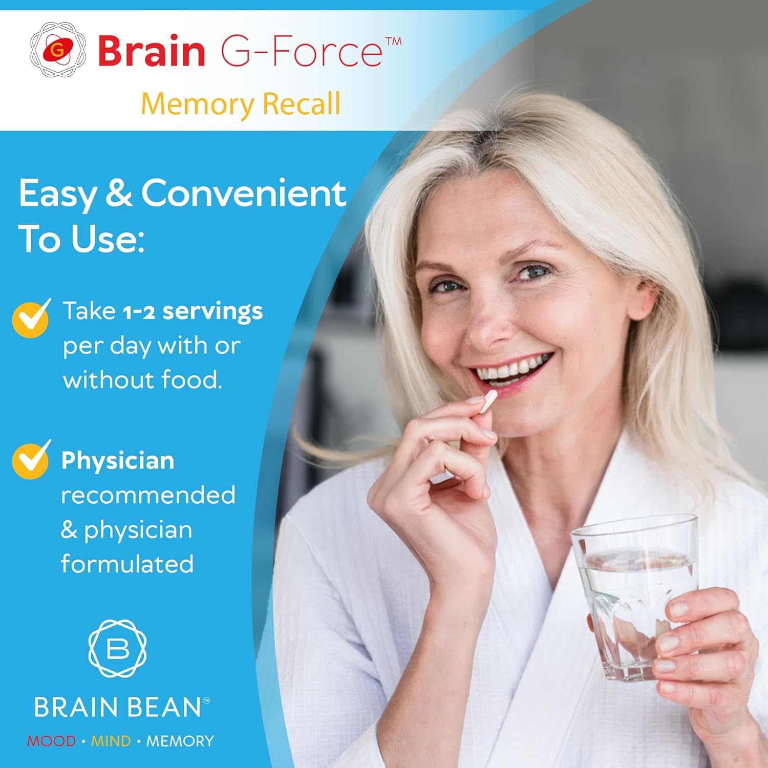 Brain G-Force | for Optimal Brain Function | with Galantamine, R-Lipoic Acid, A-GPC, and Benfotiamine | 45 Servings