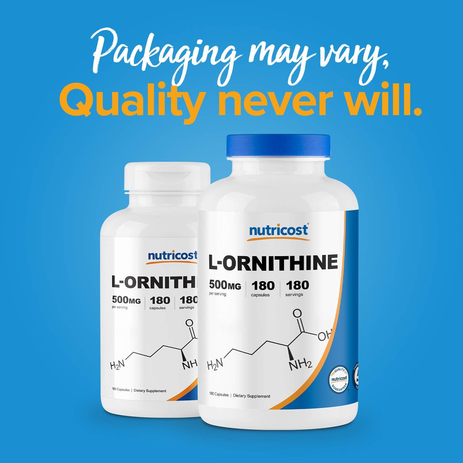 Nutricost L-Ornithine 500mg; 180 Capsules (2 Bottles)