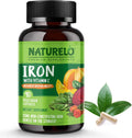NATURELO Vegan Iron Supplement with Vitamin C and Organic Whole Foods - Gentle Iron Pills for Women & Men with Iron Deficiency Including Pregnancy, Anemia and Vegan Diets - 90 Mini Capsules