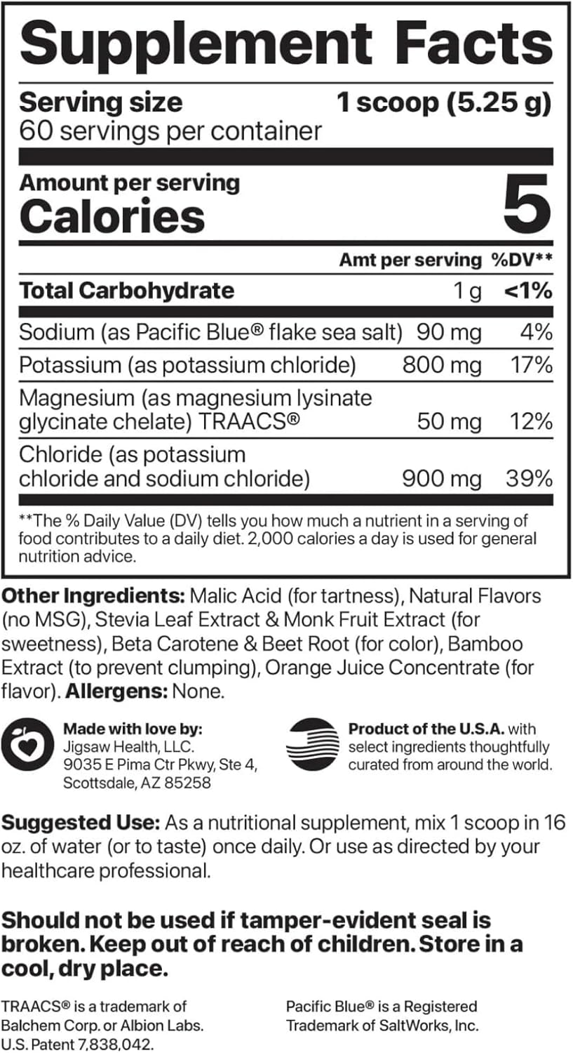 Jigsaw Health Potassium Cocktail | Formerly Pickleball Cocktail | Orange Flavor | 60 Servings (Jar)