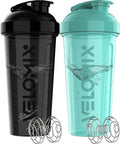 VELOMIX -2 Pack- 28 oz Protein Shaker Bottles for Protein Mixes - 2x Wire Whisk | Leak Proof Shaker Cups for Protein Shakes | Protein Shaker Bottle Pack (Black/Turquoise)
