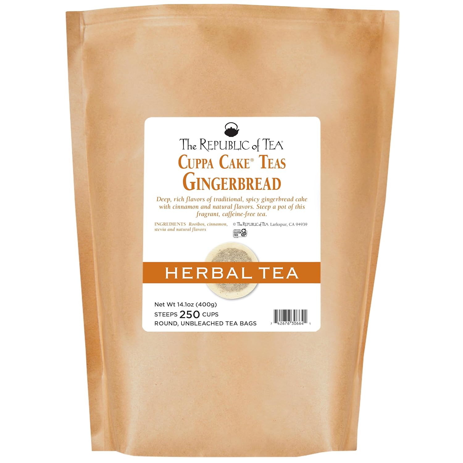 The Republic of Tea Gingerbread Cuppa Cake Tea, 250 Tea Bags, Healthy Rooibos Dessert Tea