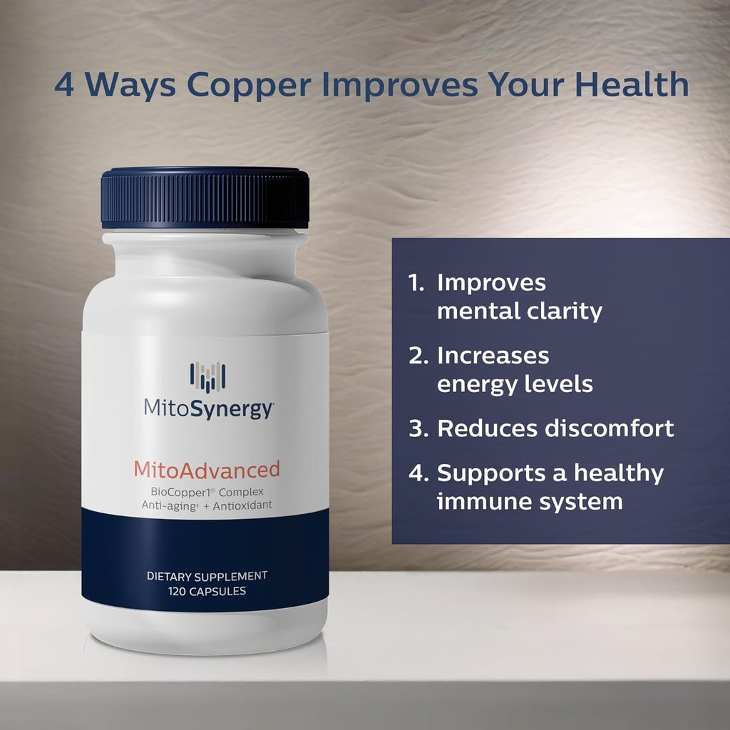 MitoAdvanced BioCopper1 (Cunermuspir) - Bioavailable Copper Mitochondrial Cocktail with Coq10, Thiamin, Ribose, Folate, Choline and Pantothenic Acid - Anti-Aging, Anti-Graying - 120ct