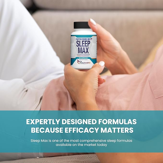 Sleep Max Natural Sleep Aid – Magnesium, GABA, 5-HTP & Taurine – REM Sleep & Deep Sleep Supplement Without Melatonin – Non-Habit Forming Vegan Herbal Sleep Aid – Non-GMO – 60 Capsules