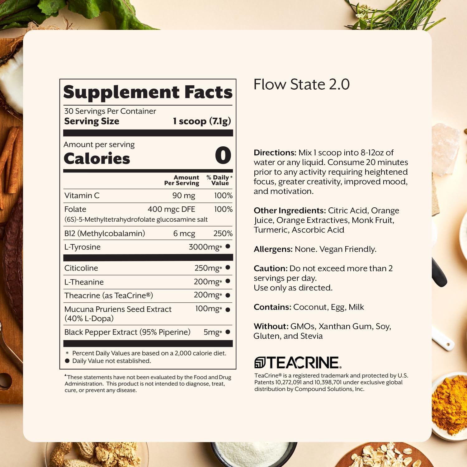 ProMix Nutrition Flow State - L Tyrosine, Theacrine, Vitamins, & Caffeine Free - Nootropic Supplement - Orange - 30 Servings