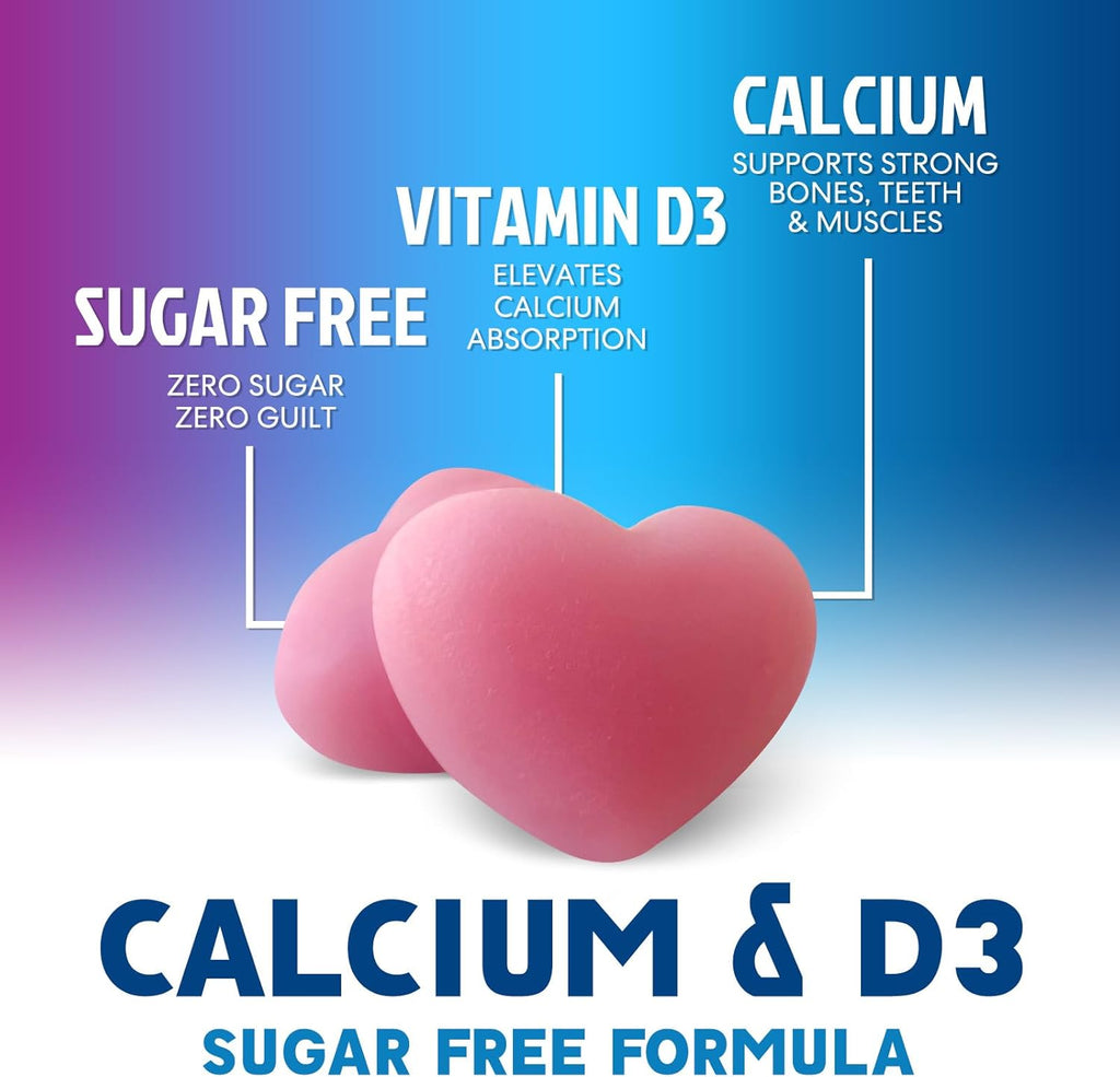 Sugar Free Chewable Calcium Gummy Vitamins - Plus 400 IU Vitamin D3 for Bone, Teeth, & Immune Health Support - Calcium Supplements for Women & Men Daily, Non-GMO, Berry Flavored - 120 Gummies