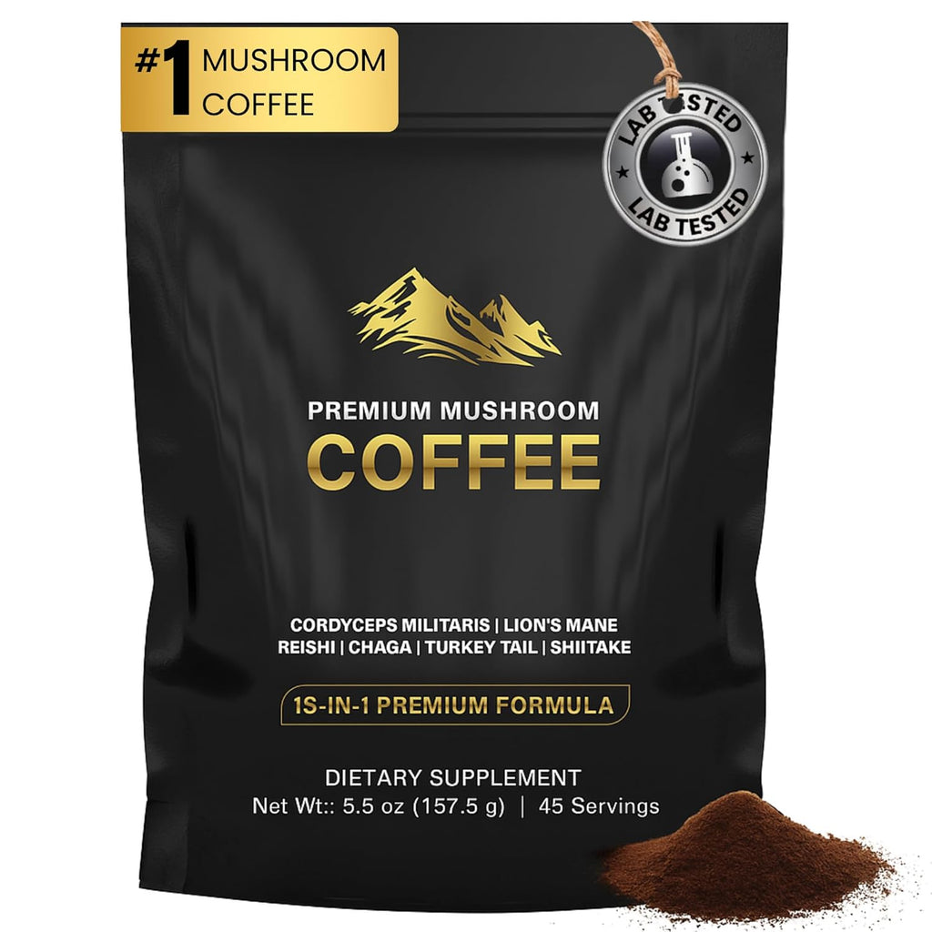 DLNIA Organic Mushroom Coffee with 12 Adaptogenic Mushrooms, Arabica Beans, Coconut Milk & MCT Oil | Cordyceps, Lion’s Mane & Turkey Tail Instant Coffee for Better Energy, Focus, Digestion, Immunity