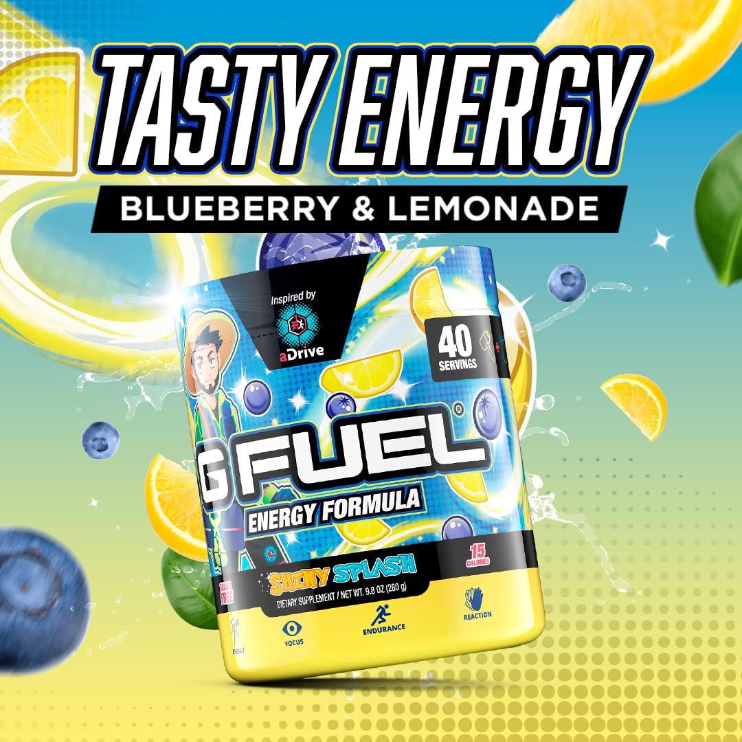 G fuel aDrive Energy Drink Powder, Pre Workout Caffeine Mix for Gaming, Sugar Free Focus Amino, Vitamin + Antioxidants, 9.9oz (Blueberry & Lemonade, 40 Servings)