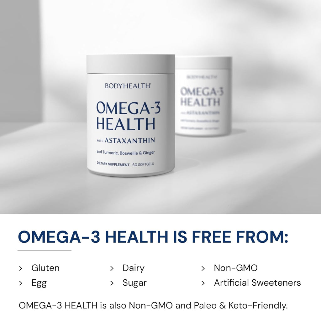 BodyHealth Omega 3 Health, Fish Oil Supplement for Women and Men, Heart and Brain Health, Fish Oil Pills, Fatty Acid Supplements, Omega 3 Vitamins - 60 Soft Gels