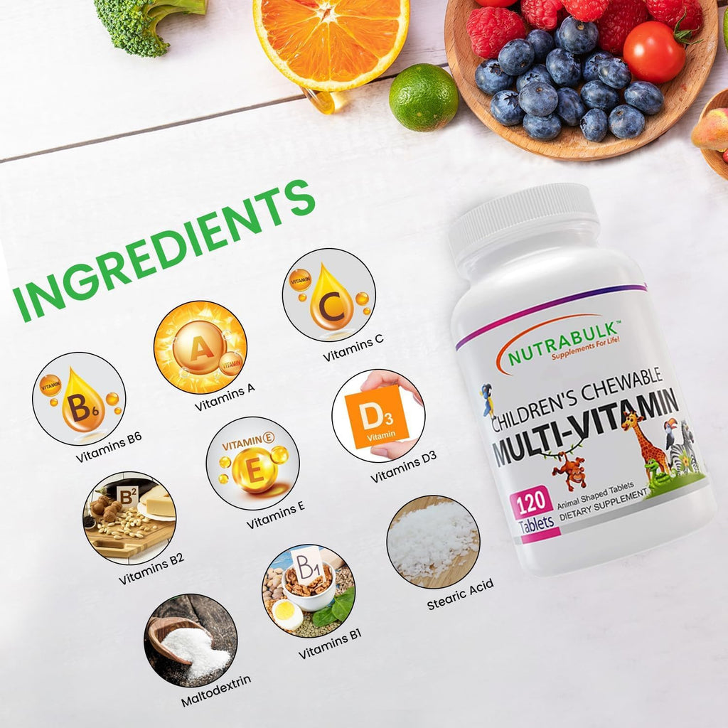 Children’s Chewable Multi-Vitamins - Promoting Kids' Overall Development - USA-Made, May Help to Support Immune, Bone, Brain & Overall Well Being- Vegan & Gluten Free - 120 Cherry Tablets