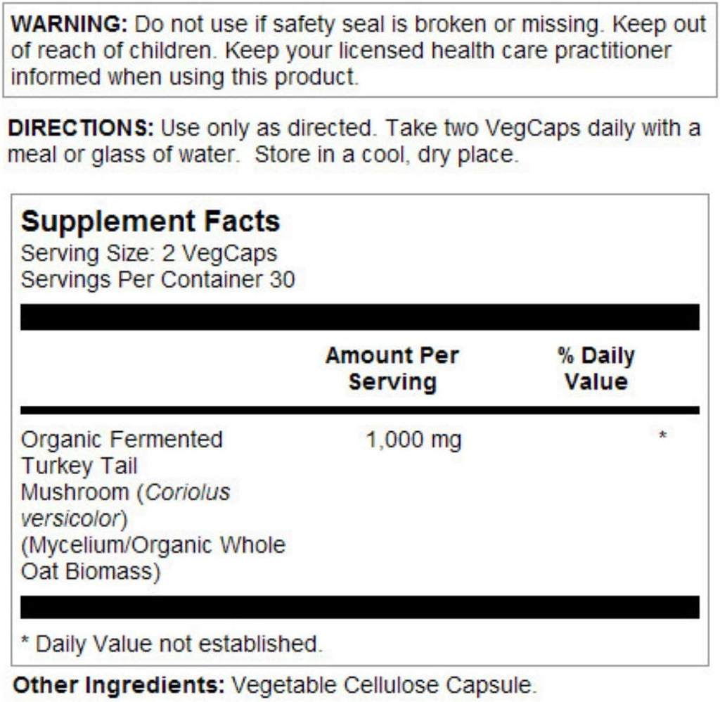 SOLARAY Fermented Turkey Tail Mushroom Supplement 1000mg - Overall Wellness Support - Turkey Tail Mushroom Capsules with Organic Mushrooms - Vegan, Non-GMO, Lab Verified, 60-Day Guarantee, 30 Servings