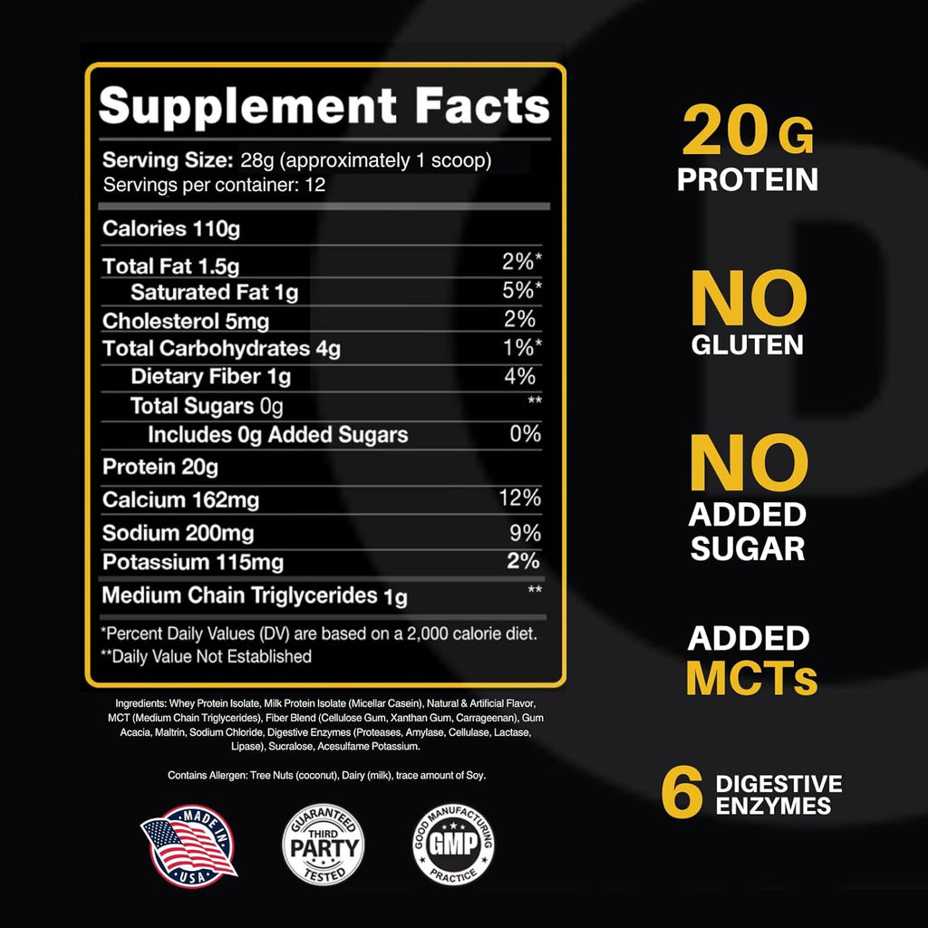 Devotion Nutrition Protein Powder Blend | Gluten Free, Keto Friendly, No Added Sugars | 1g MCT | 20g Whey & Micellar Protein | 12 Single Serving Packets (Buttery Blend)