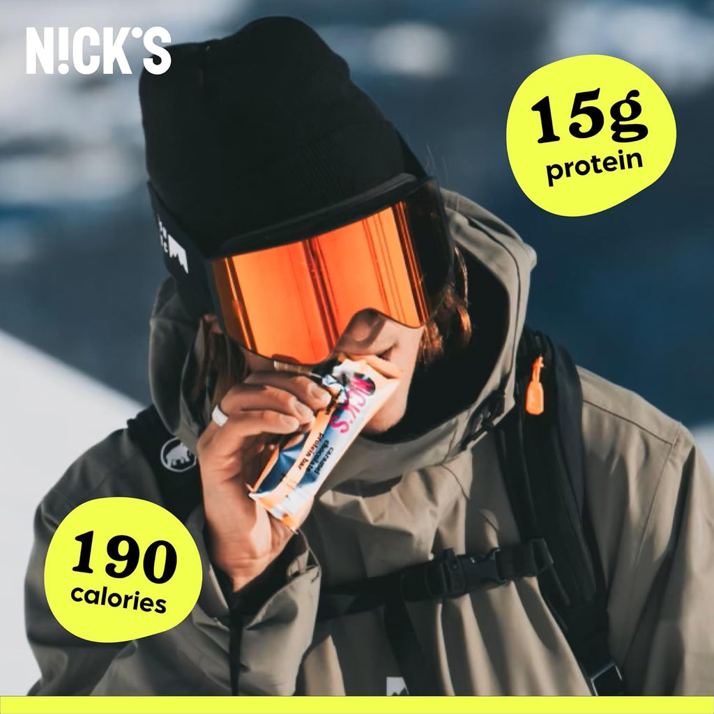 Nick’s Chocolate Caramel Protein Bars – 12-Count Box | High Protein, Low Calories, Low Carbs, Keto Friendly, No Added Sugar