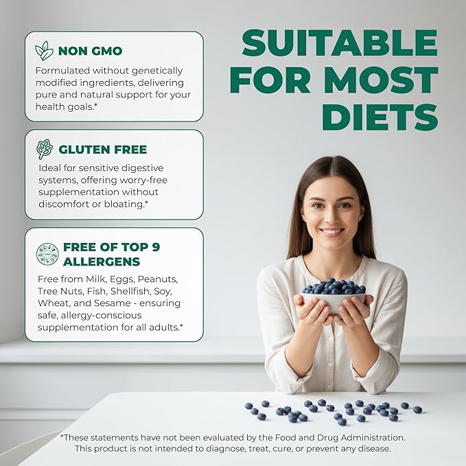 Vision+ Eye Support Blend Eye Vitamins and Mineral Supplement with Lutein, Zeaxanthin, Bilberry Extract, Vitamins A, C & E, Zinc & Copper - Support Eye Health & Clear Vision – 60 Veg Caps