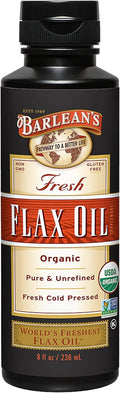 Barlean's Organic Flaxseed Oil Liquid from Fresh Cold Pressed Flax Seeds, 7,640mg ALA Omega 3 Fatty Acid Supplement for Skin and Hair Care, Vegan & Gluten Free, 8 oz