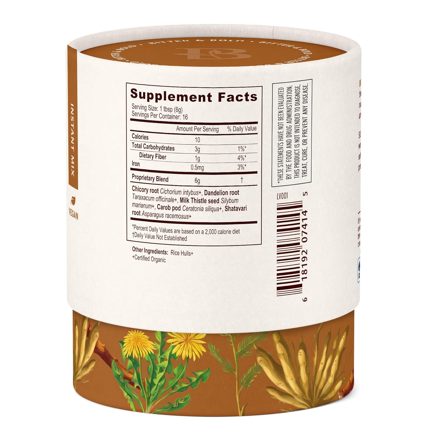 Banyan Botanicals Bitter & Bold – Organic Caffeine-Free Herbal Coffee Alternative – Milk Thistle, Chicory, and Dandelion Coffee Alternative – 3.5 oz, 16 servings – Fair for Life, Non-GMO, Vegan
