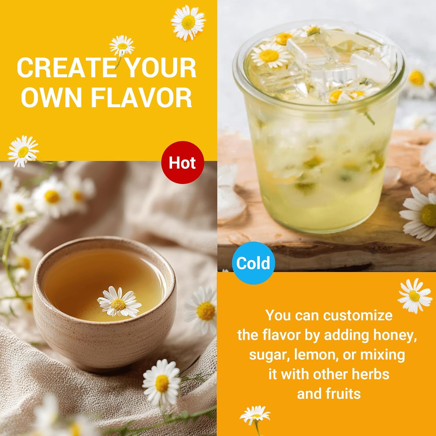 Chamomile Tea Bags, Chamomile Flower Herbal Tea - Sugar-Free, Caffeine-Free, 50 Teabags