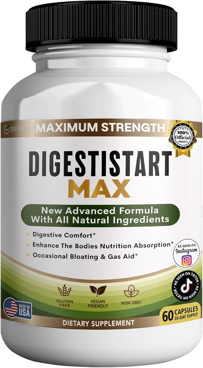 Digestive Start Max Supplement, 60 Veggie Capsules, Natural Enzyme Blend with Probiotics, 30 Day Supply (2)