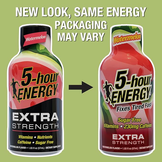 5-hour ENERGY Extra Strength Energy Shot, Watermelon Flavor, 1.93 oz., 30 Count, Zero Calories & Sugar-Free 230 mg Caffeinated Energy Shot, Amino Acids & B Vitamins, Dietary Supplements