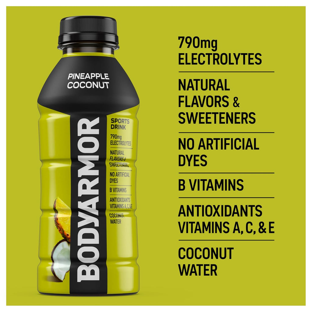 BODYARMOR Sports Drink Sports Beverage, Pineapple Coconut, Coconut Water Hydration, Natural Flavors With Vitamins, Potassium-Packed Electrolytes, Perfect For Athletes, 16 Fl Oz (Pack of 12)