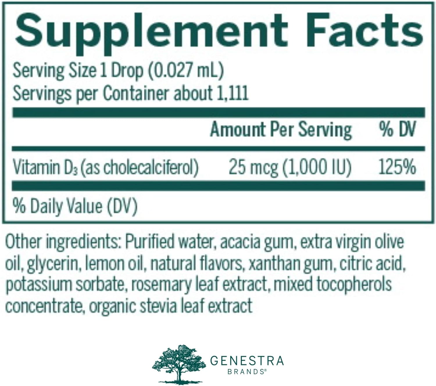 Genestra Brands D-Mulsion 1000 - Liquid Vitamin D Supplement - Natural Lemon Flavor - 1 Fl Oz