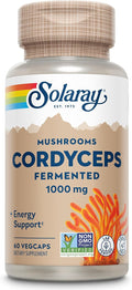 SOLARAY Fermented Cordyceps Mushroom 1000 mg - Healthy Energy Support - Fermented for Enhanced Absorption - Vegan, Non-GMO, Lab Verified - 30 Servings, 60 VegCaps