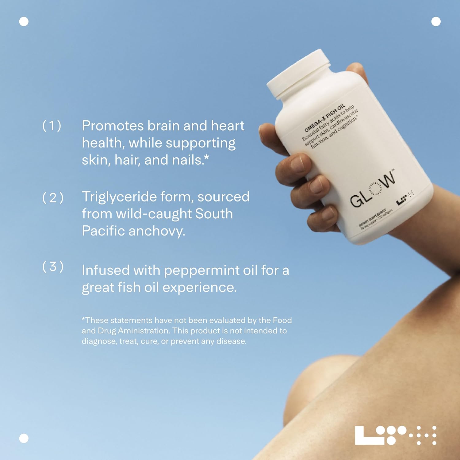 LTH Glow Omega-3 Fish Oil - Trusted by Life Time Fitness Members - NSF Certified for Sport - Supports Brain & Heart Health - Aids Healthy Skin, Hair & Nails - Gluten Free & Soy Free - 30 Servings