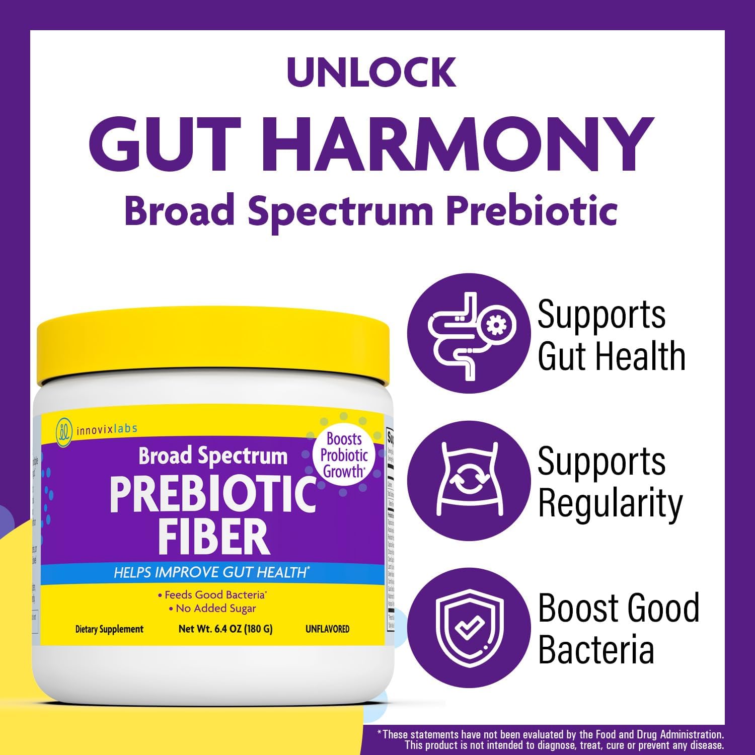 InnovixLabs Prebiotic Fiber Powder for Gut & Digestive Health, High Fiber Supplement for Women and Men with Chicory Root, FOS, Acacia, Inulin, Soluble & Insoluble Fiber, No Added Sugar, 30-Day Supply
