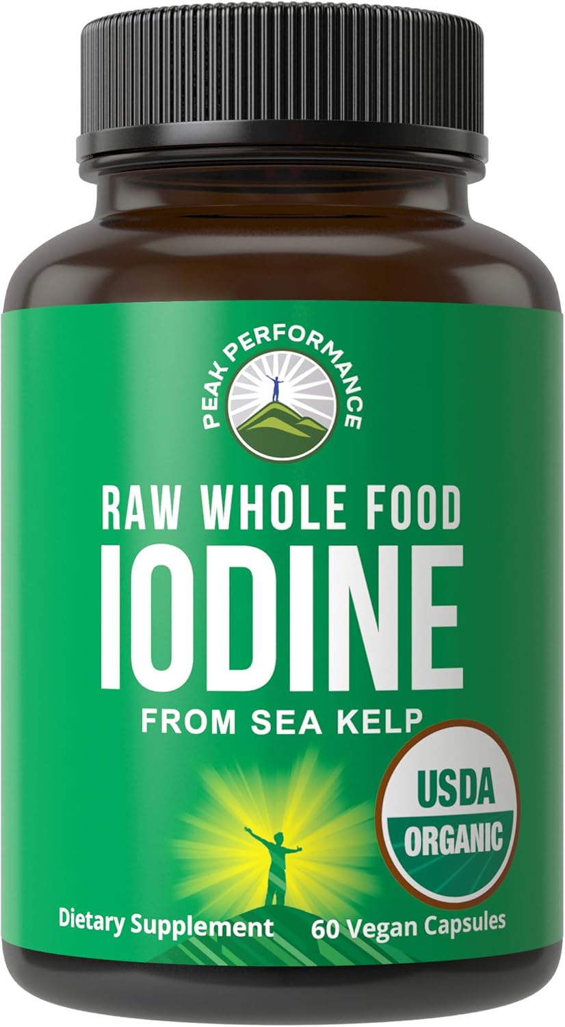 USDA Organic Raw Whole Food Iodine Supplement from Organic Kelp (Ascophyllum Nodosum). Potassium Iodide Support Tablets Alternative. for Thyroid, Energy, and Immune Support. 60 Vegan Capsules, Pills