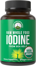 USDA Organic Raw Whole Food Iodine Supplement from Organic Kelp (Ascophyllum Nodosum). Potassium Iodide Support Tablets Alternative. for Thyroid, Energy, and Immune Support. 60 Vegan Capsules, Pills