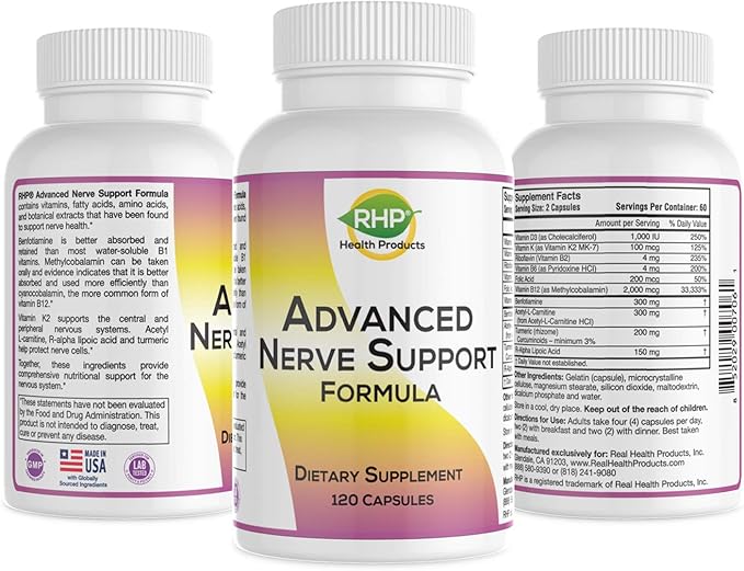Advanced Nerve Support Formula. Peripheral Neuropathy Supplement with Alpha Lipoic Acid for Healthy Nerve Repair & Function. Maximum Strength Formula, 120 Capsules