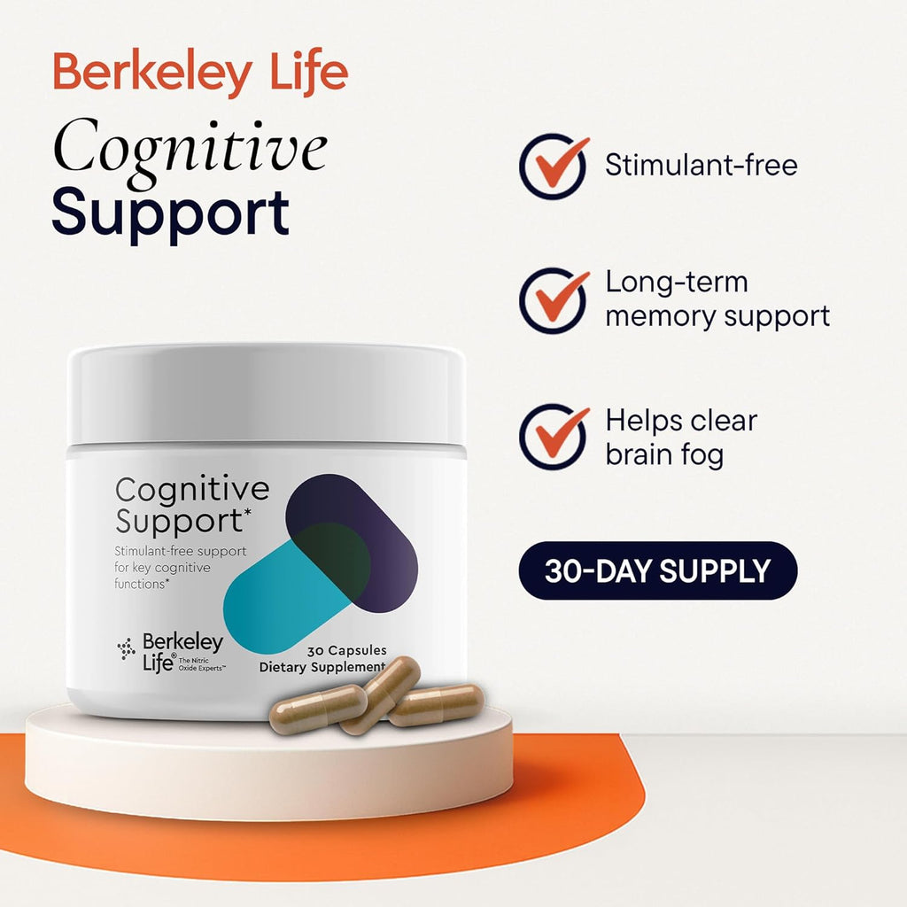 Berkeley Life Cognitive Support Supplement for Memory & Focus - Brain Health Supplements Supports Memory Loss, Mental Clarity, Inability to Multitask & Loss of Speed - for Adults - 30 Capsules