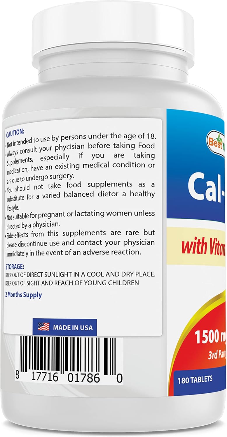 Best Naturals Calcium Magnesium with Vitamin D3 1500mg Serving 180 Tablets (180 Count (Pack of 1))