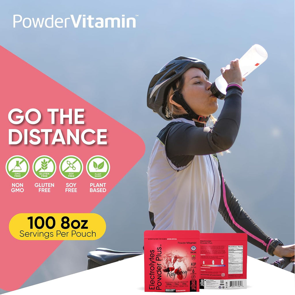 PowderVitamin Electrolytes Powder Plus (50 Servings) Raspberry Electrolyte Powder Zero Calorie Keto, 0 Sugar, No Maltodextrin,1000mg Potassium,120mg Calcium,120mg Magnesium, Hydration Powder
