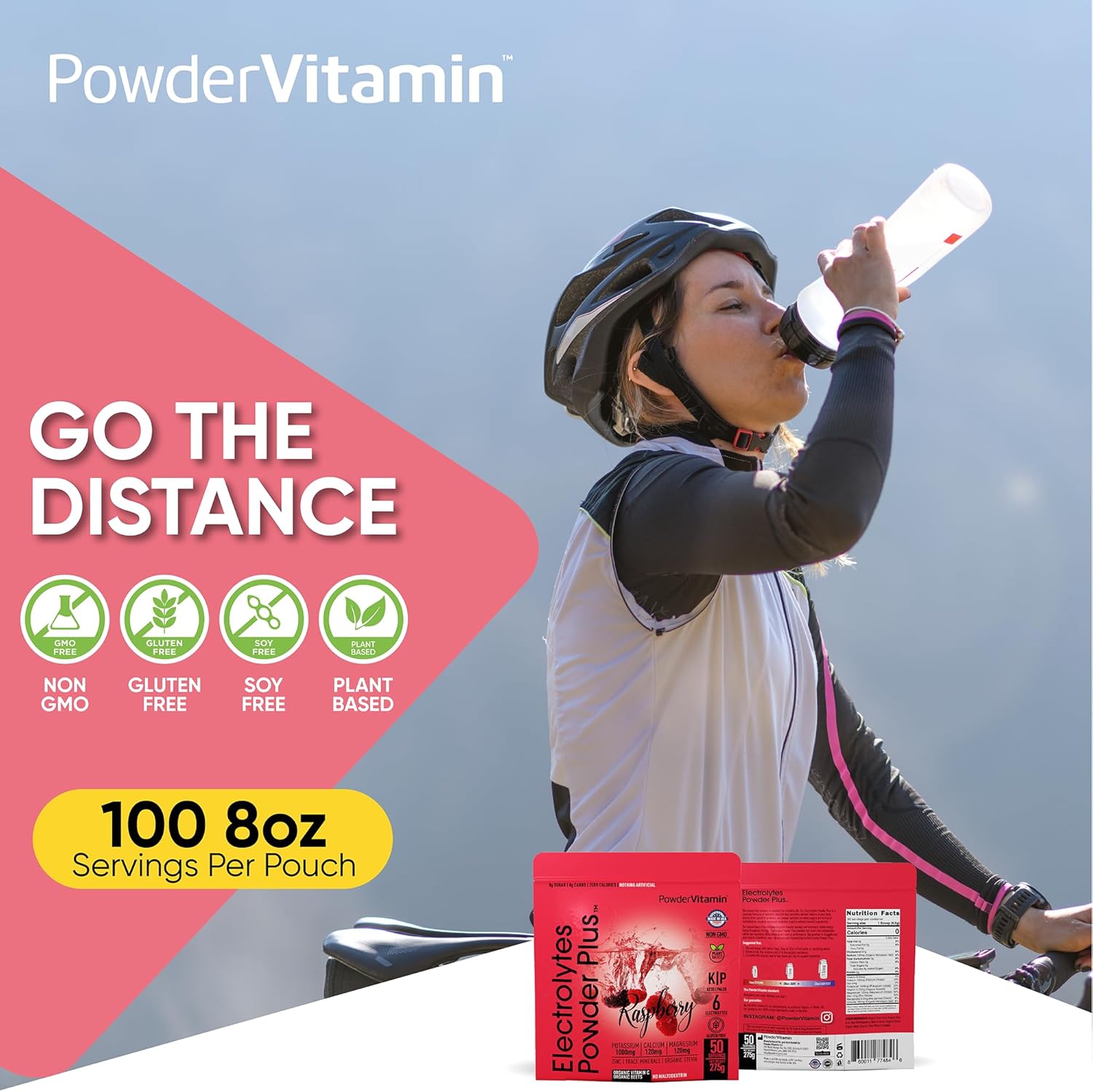 PowderVitamin Electrolytes Powder Plus (50 Servings) Raspberry Electrolyte Powder Zero Calorie Keto, 0 Sugar, No Maltodextrin,1000mg Potassium,120mg Calcium,120mg Magnesium, Hydration Powder