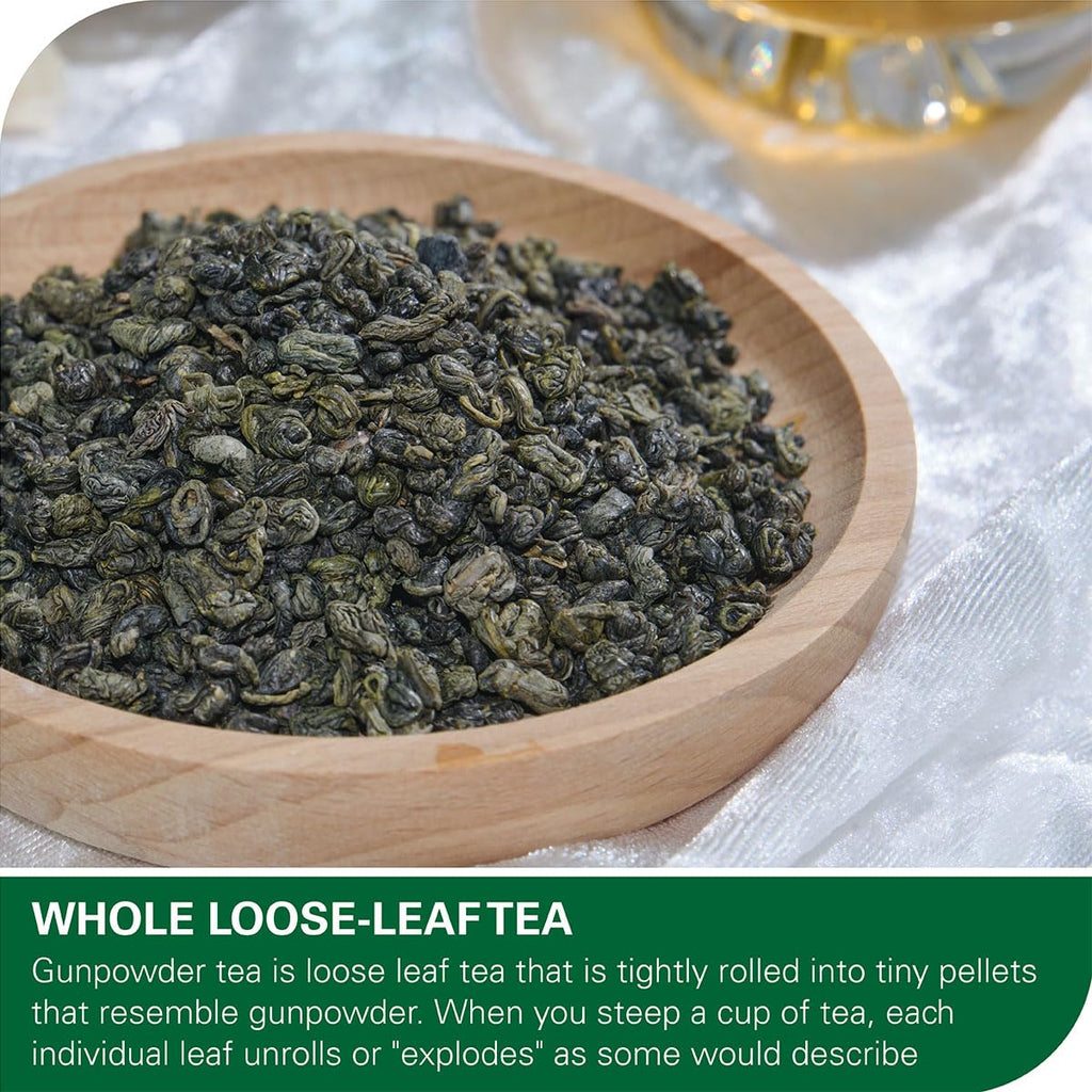 WT WEETEE Organic Gunpowder Green Tea, USDA Organic Loose Leaf Green Pearls Tea 8 Ounce, Full-Bodied & Gently Rolled Chinese Green Tea, Caffeinated