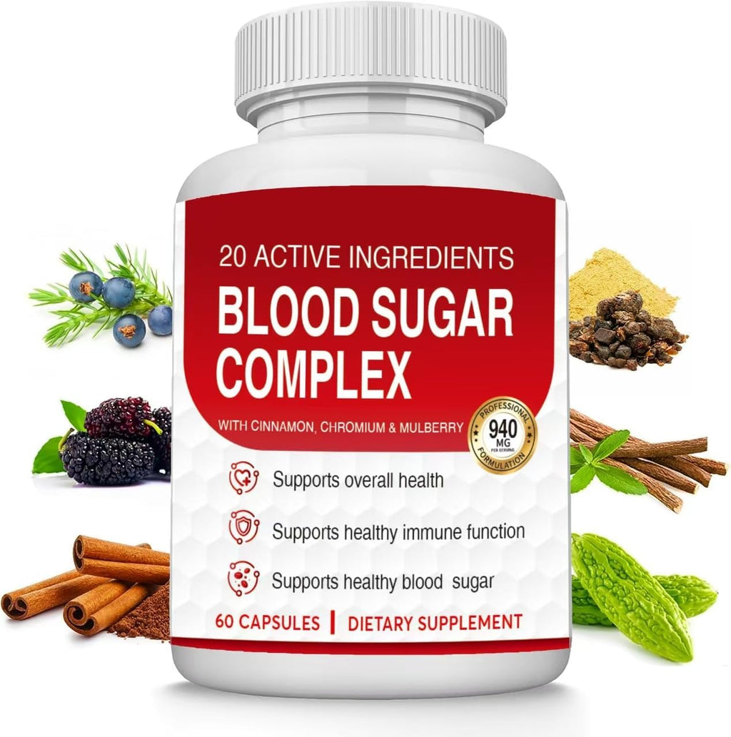 Blood Sugar Complex Supplement - Helps Maintain Normal Blood Sugar Levels - Natural Formula with Bitter Melon, Mulberry Leaf, Cinnamon, Non-GMO - 60 Capsules(1pc)