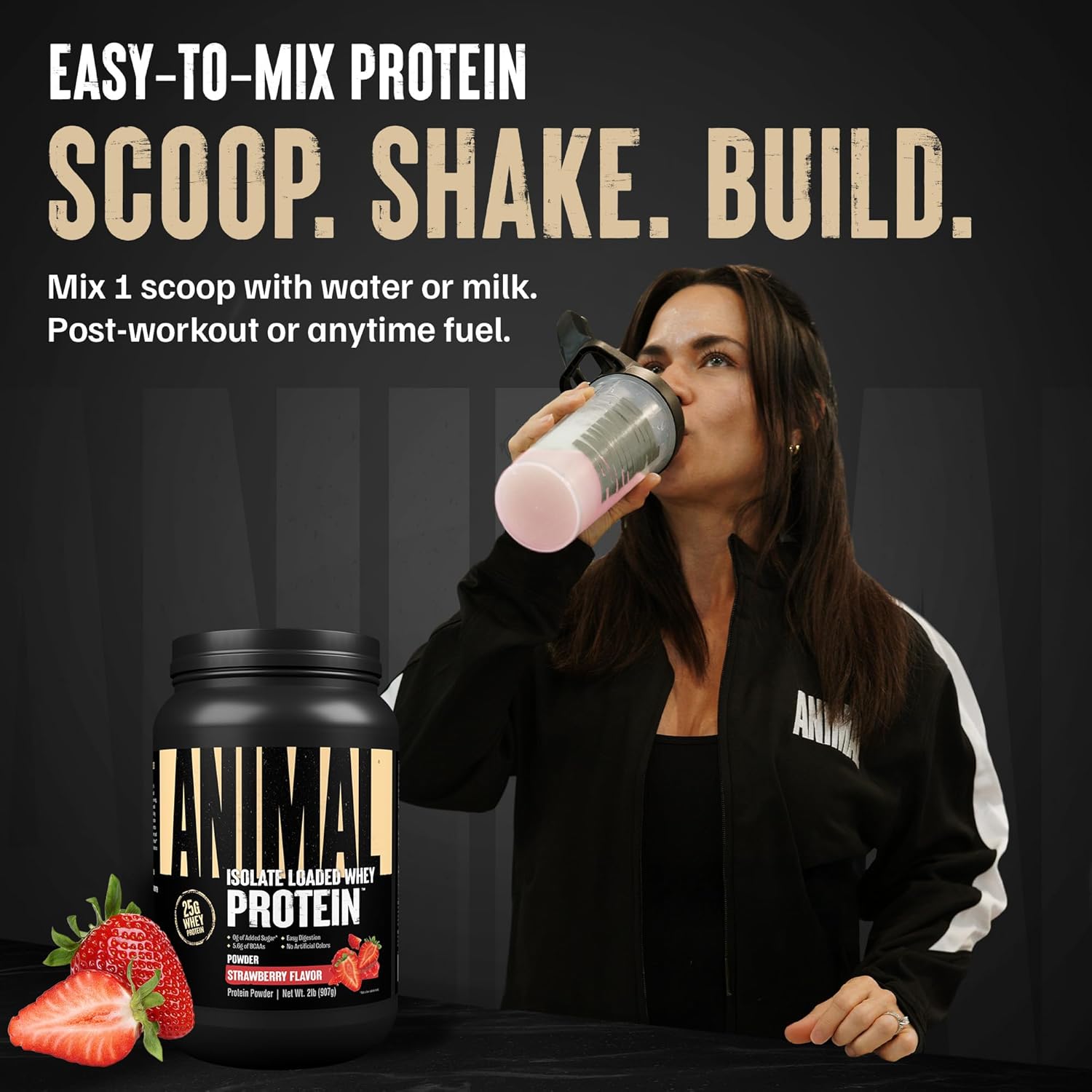 Animal Whey Isolate Protein Powder - Loaded for Pre & Post Workout Muscle Builder and Recovery with Digestive Enzymes for Men & Women - 25g Protein, Great Taste, Low Sugar - Strawberry 2 lbs