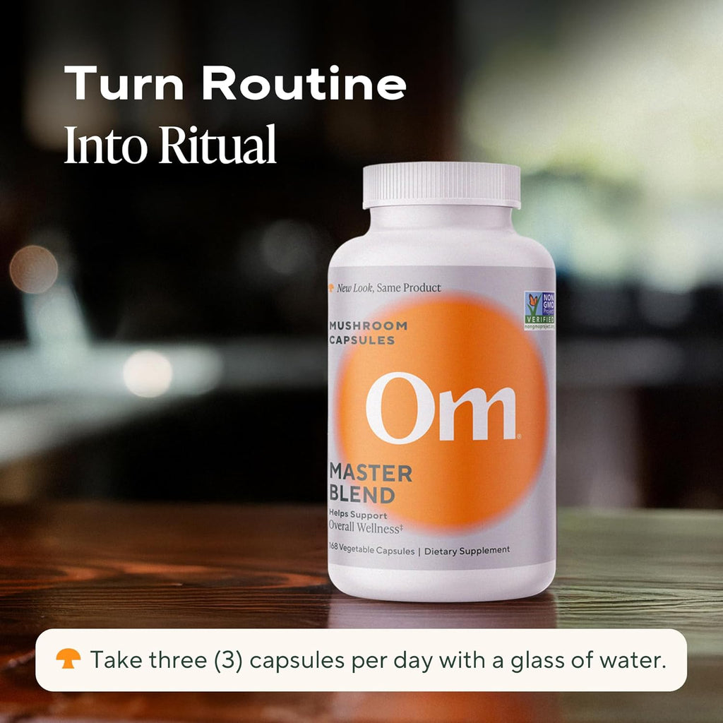Om Master Blend Mushroom Capsules - Organic Mushroom Supplement with 10 Mushrooms and Ashwagandha – Support Immunity, Gut Health & Stress Relief, 168 Count (56 Servings)