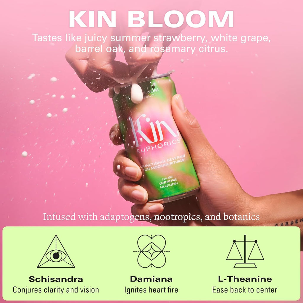 Kin Euphorics Variety 8 Pack with 2 Spritz, 2 Lightwave, 2 Bloom, and 2 Actual Sunshine by Kin Euphorics, Non Alcoholic Spirits, Ready to Drink, Awaken The Mind, Calm Your Mood, 8 Fl Oz (8pk)