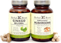 Herbal Roots Brain Health Duo, Organic Mushrooms and Organic Ginkgo Biloba, Powerful Boost for Brain Health, Non-GMO