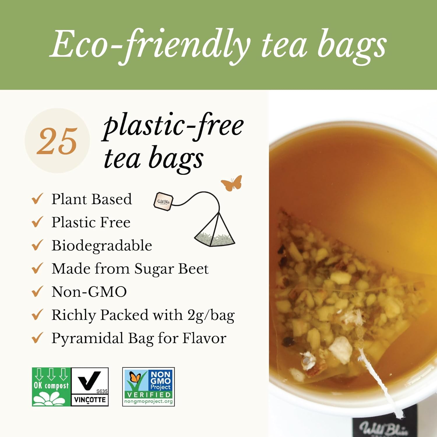 Wild Bliss Organic Wild Raw Dandelion Root Tea - Pharmacopoeia Quality Caffeine Free Herbal Detox Support - 25 Plant Based Tea Bags