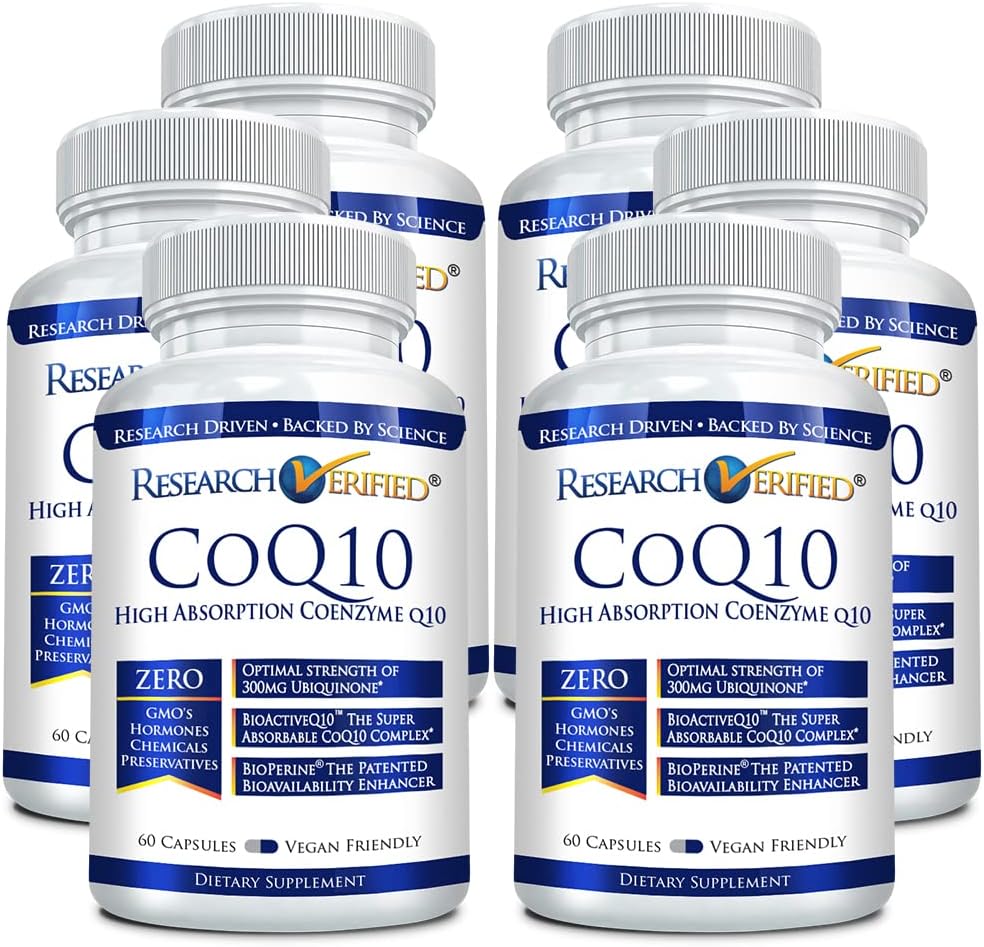 Research Verified CoQ10-100% Pure Extra Strength 300mg CoQ10 – Improved Absorption and Bioavailability with Bioperine - Boost Antioxidant Levels, Improve Cardiovascular Health, 360 Vegan Capsules
