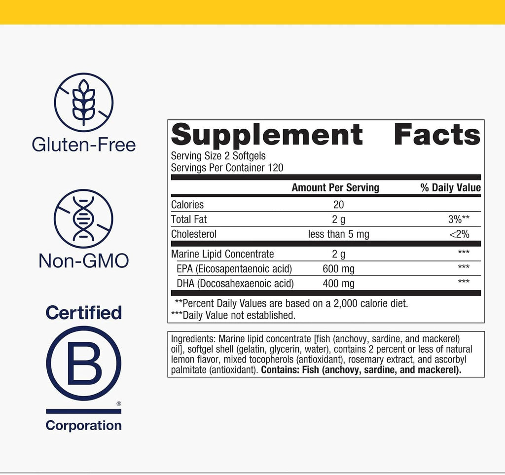Metagenics OmegaGenics EPA-DHA 500 - High Potency Fish Oil Supplement for Cardiovascular Health* - Sustainably Sourced & Purity Tested - Non-GMO & Gluten-Free - 240 Softgels