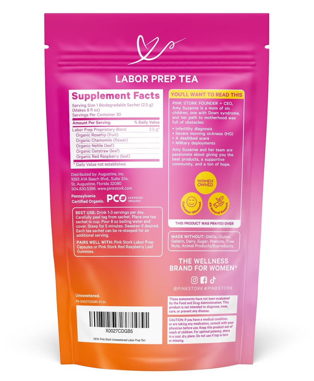 Pink Stork Organic Labor Prep Tea - Red Raspberry Leaf with Chamomile and Rosehip, Pregnancy Must Haves, Postpartum Essentials, Third Trimester - 15 Sachets