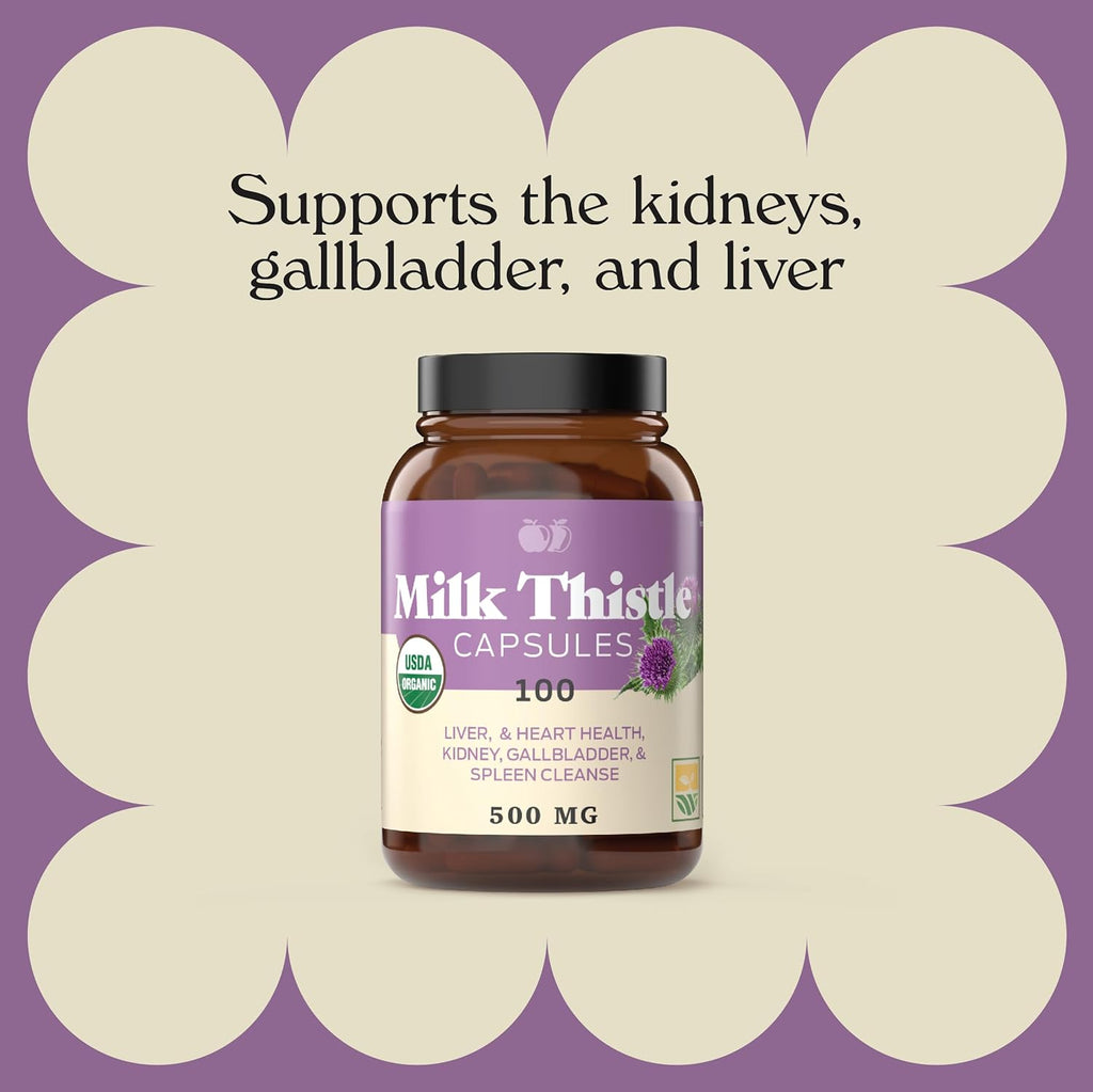 Complete Natural Products Pure Organic Milk Thistle Capsules - 500 mg Silymarin Powder 100 Pills