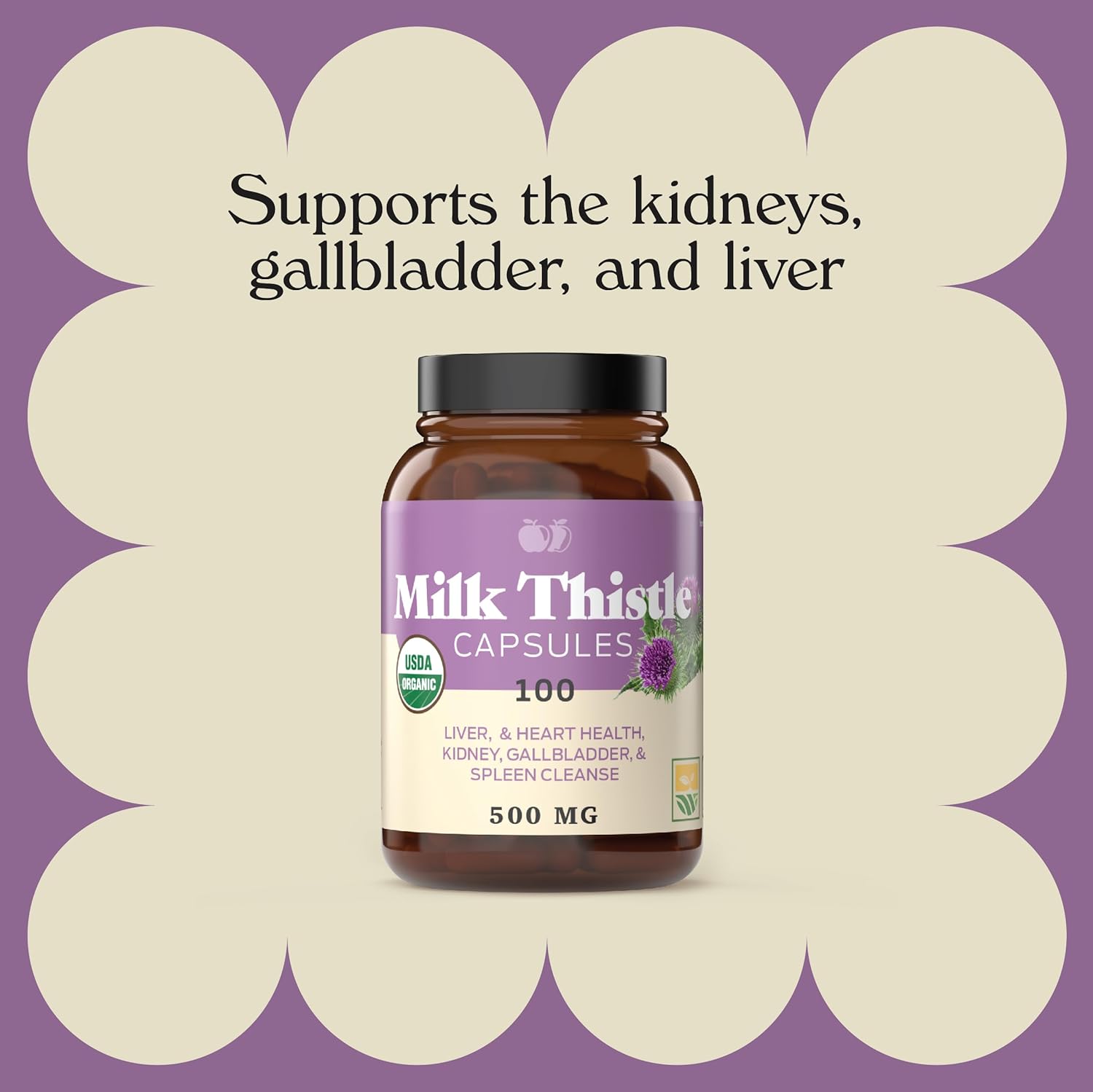 Complete Natural Products Pure Organic Milk Thistle Capsules - 500 mg Silymarin Powder 100 Pills